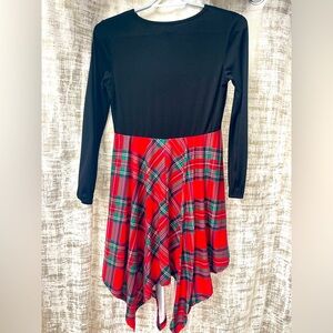 Girls Plaid Holiday Dress/ Hi-Lo Midi Dress Long Sleeve Cas. Dress size 12yr